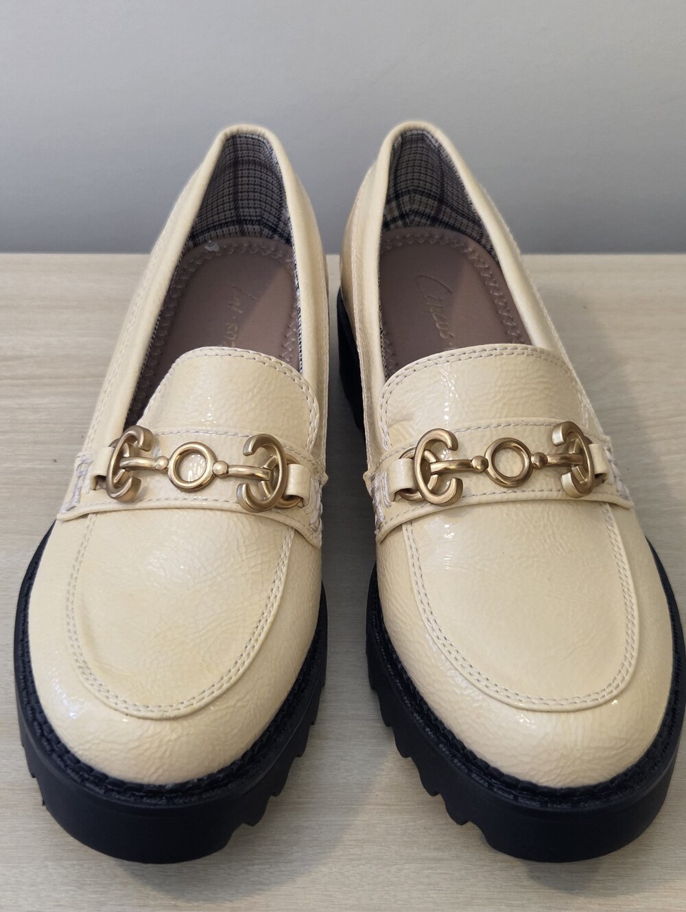 Circus Cream Patent Leather Loafers with Gold Horsebit
